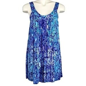 Zenergy Women's Lightweight Blue Abstract Print Sleeveless Swing Dress Pockets S
